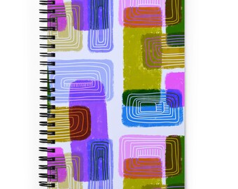 Small Abstract Polygon Spiral Notebook in green & purple