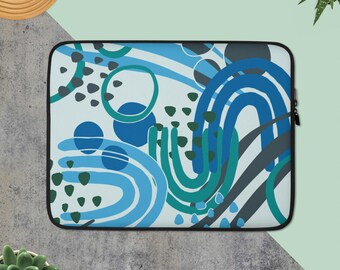 Abstract Arcs Boho Laptop/Tablet Case in Tranquil Ocean