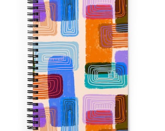 Small Abstract Polygon Spiral Notebook in blue & orange