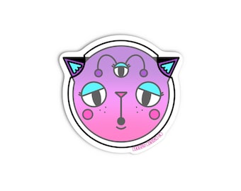 Pink and Purple Gradient Ombré Space Alien Kitty Premium Waterproof Vinyl Die-cut Cat Sticker