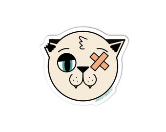 Cream and Black Alley Cat with One Eye Premium Waterproof Vinyl Die-cut Cat Sticker