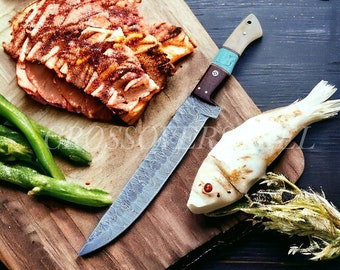 Damascus Steel Handmade Fillet knife, Fishing knife, Boning knife, BBQ steak knife, Damascus Kitchen knife, Chef knife, Brisket knife USA