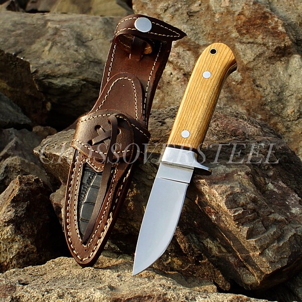 Custom Handmade D2 Blade Hunting Knife Leather Sheath and clip , Forged Knife For Groomsmen Gift , Birthday Gift , USA knife