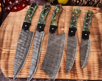 Hand Forged Damascus Chef Set, Handmade Kitchen knife, Damascus Chef knives, Brisket knife, Kitchen knives, Anniversary & Birthday gift USA