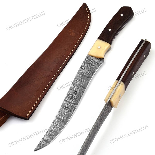 Damascus Steel Handmade Fillet knife, Fishing knife, Boning knife, Damascus Kitchen knife, Chef knife, Brisket knife, ANNIVERSARY GIFT USA