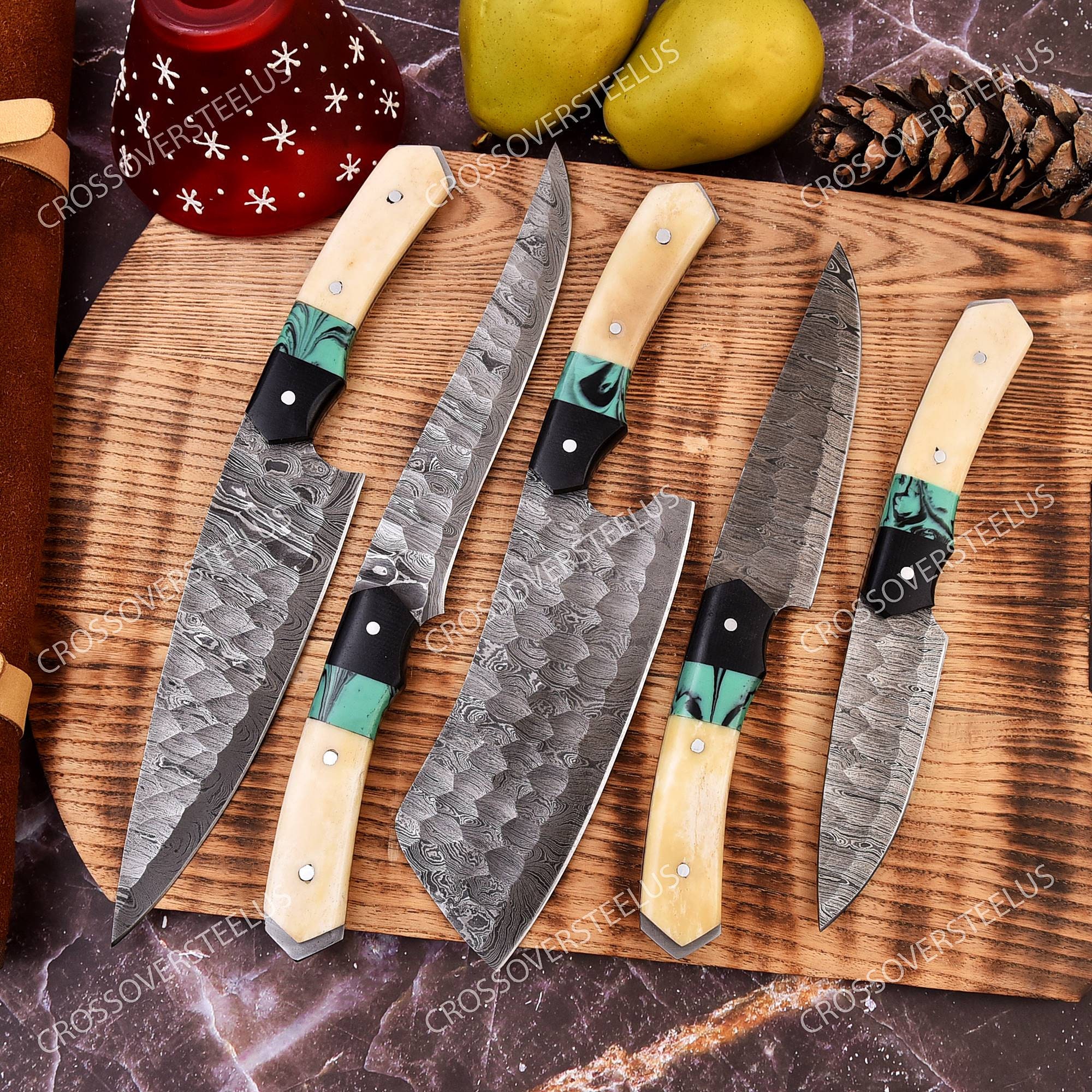  Spartan Knife Block- Complete Damascus Style Knife Set