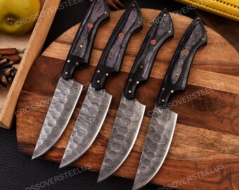 Handmade Damascus Kitchen Steak knives, Steak knife set, handmade knives, Hand Forged Kitchen knife Chef set,BBQ Knife , Best gift