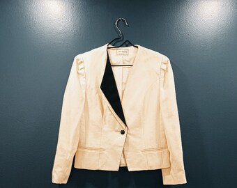 Vintage Cream and Black asymmetrical lapeled jacket.