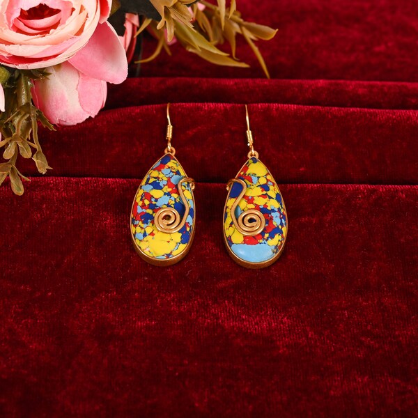 Emperor Stone Earrings, Stone Hoop Earrings, Unique Dangle Earring, Gold Dandle Earring, Stone Dangle Earrings, Gift For Her, Valentine Gift