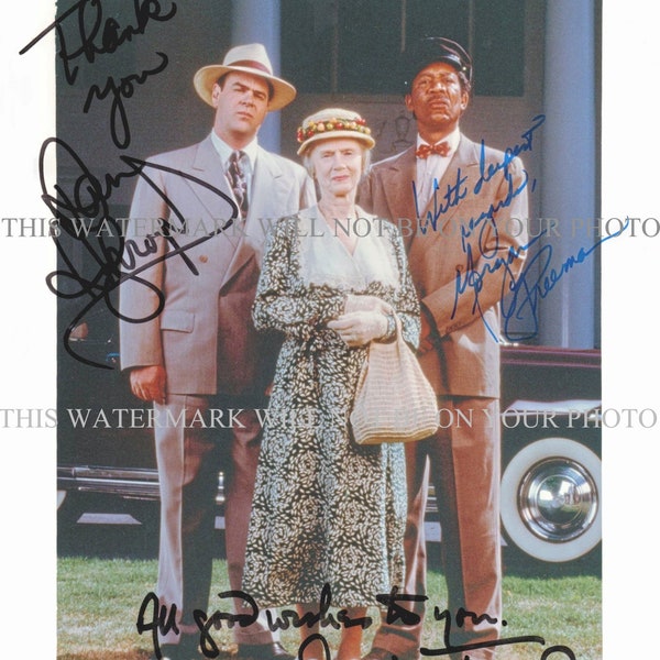 Driving Miss Daisy Movie Cast Jessica Tandy Morgan Freeman and Dan Aykroyd signed autograph autographed 8x10 reprint photo Mrs