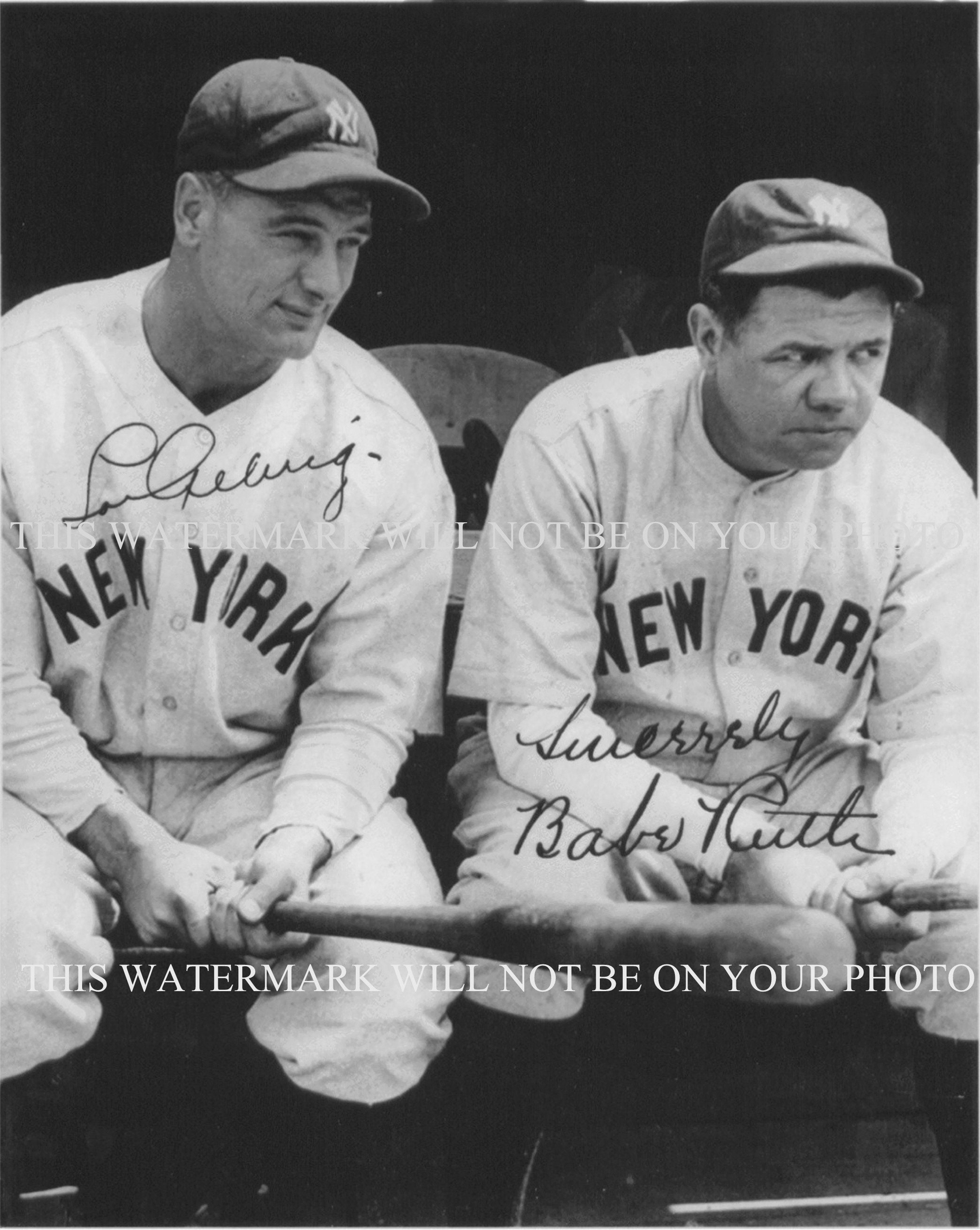 Babe Ruth and Lou Gehrig Baseball Legends NY Yankees Signed Autograph ...