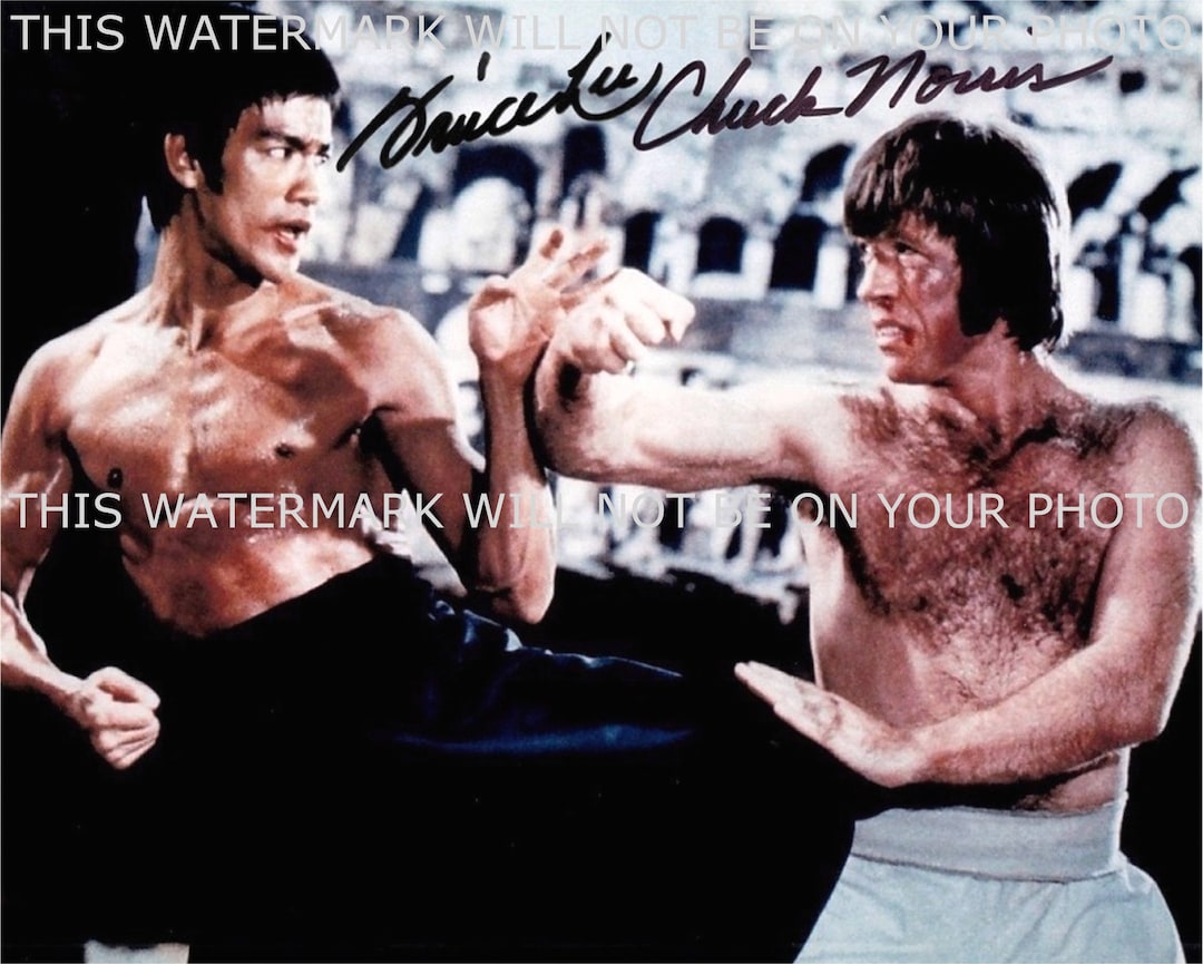Chuck Norris and Bruce Lee the Way of the Dragon Fight Signed