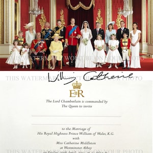 Catherine Kate Middleton and Prince William Royal Wedding 8x10 Photo and Invitation signed autograph autographed reprint Royal Family