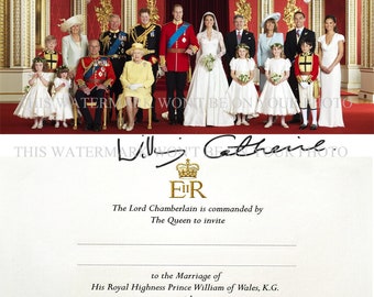 Catherine Kate Middleton and Prince William Royal Wedding 8x10 Photo and Invitation signed autograph autographed reprint Royal Family