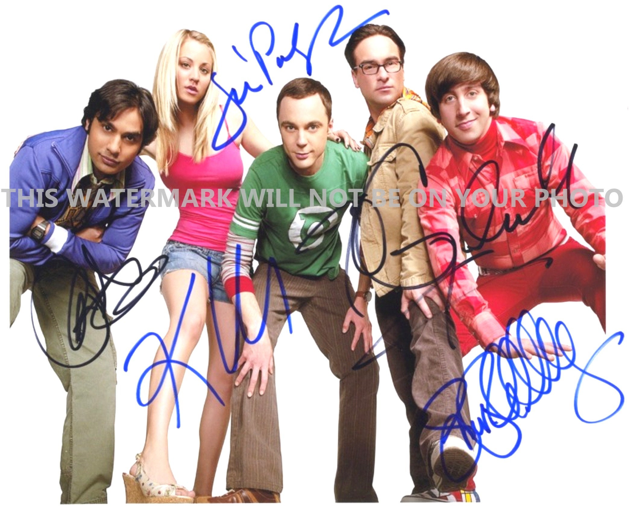 The Big Bang Theory Cast Jim Parsons Kaley Cuoco Johnny Galecki Simon Helberg & Kunal Nayyar signed autograph autographed 8x10 reprint photo