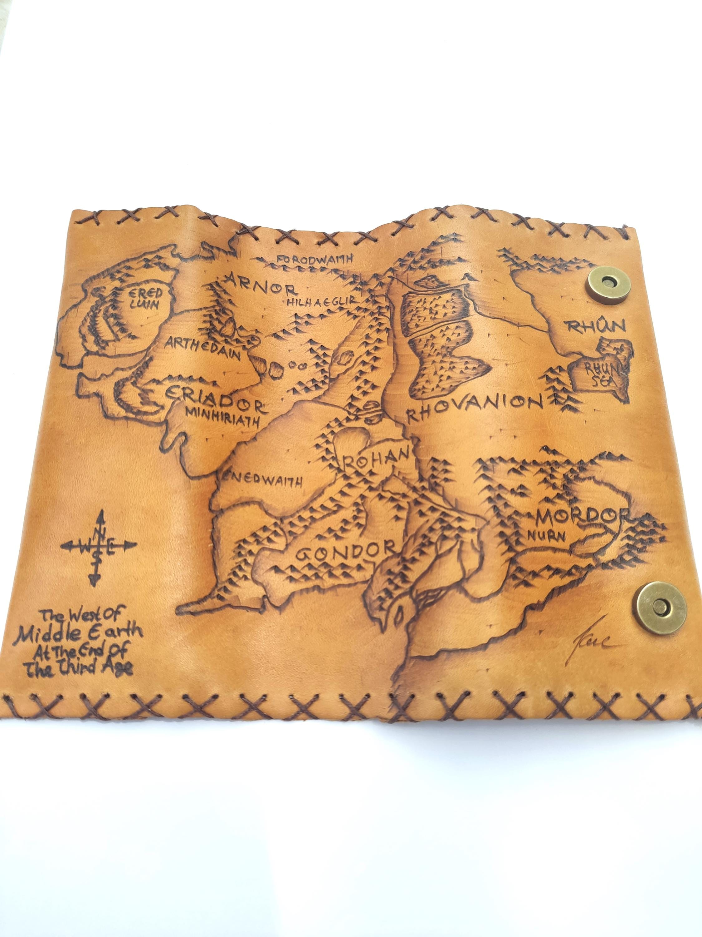 Lord of the Rings Tobacco Pouch, Engraved Middle Earth Map, Genuine  Leather, Vintage Handcrafted Gift