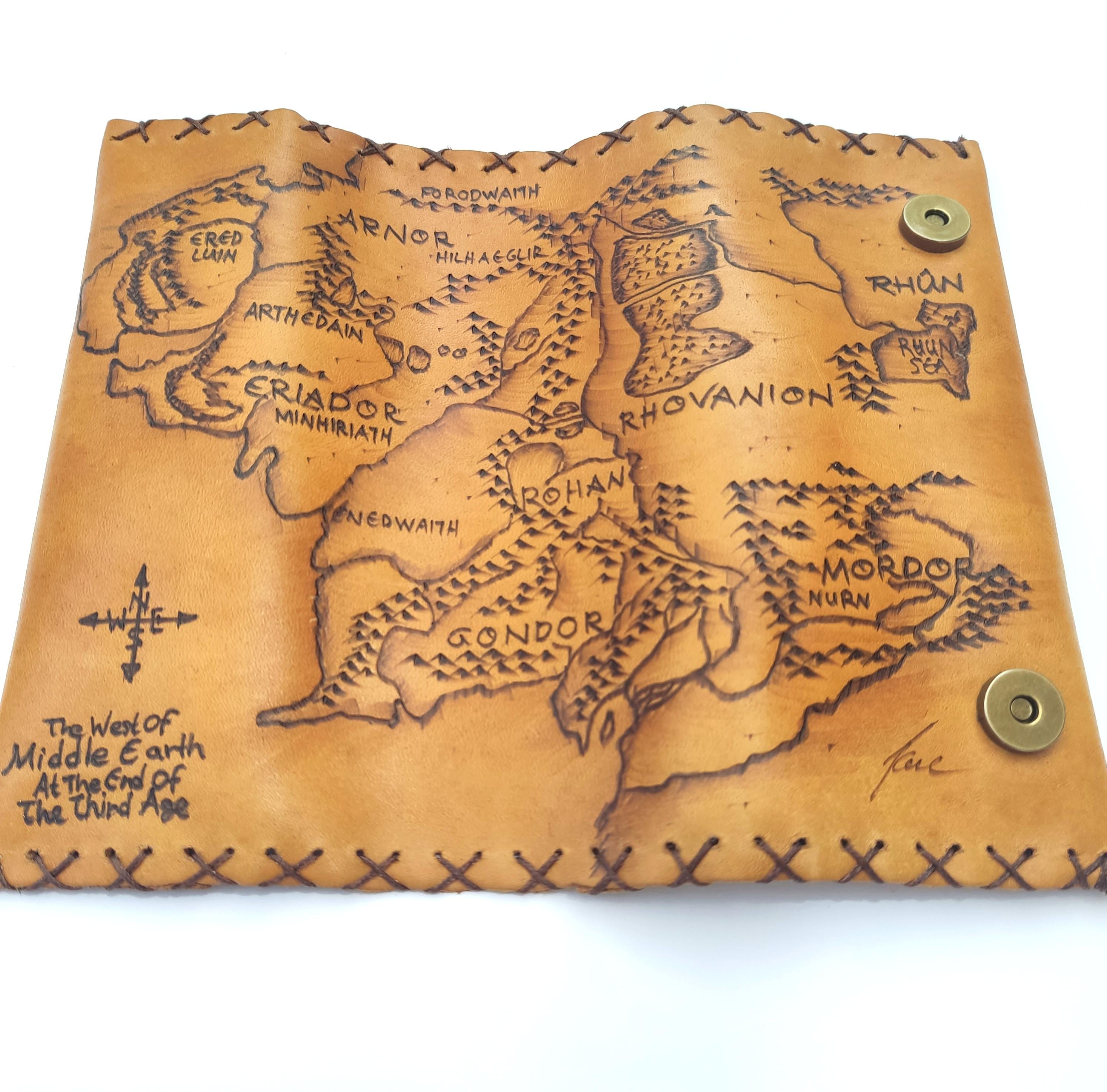 Lord of the Rings Tobacco Pouch, Engraved Middle Earth Map, Genuine  Leather, Vintage Handcrafted Gift