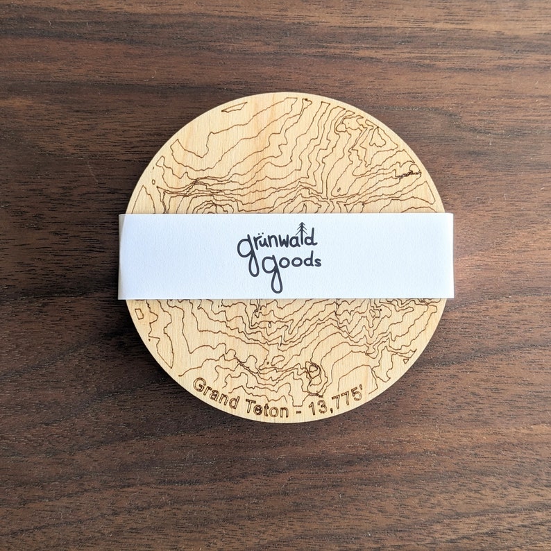 Wyoming Mountains Wooden Coasters Grand Tetons Grand Teton National Park Topography Coasters Topo Map Coaster Set of 4 image 6