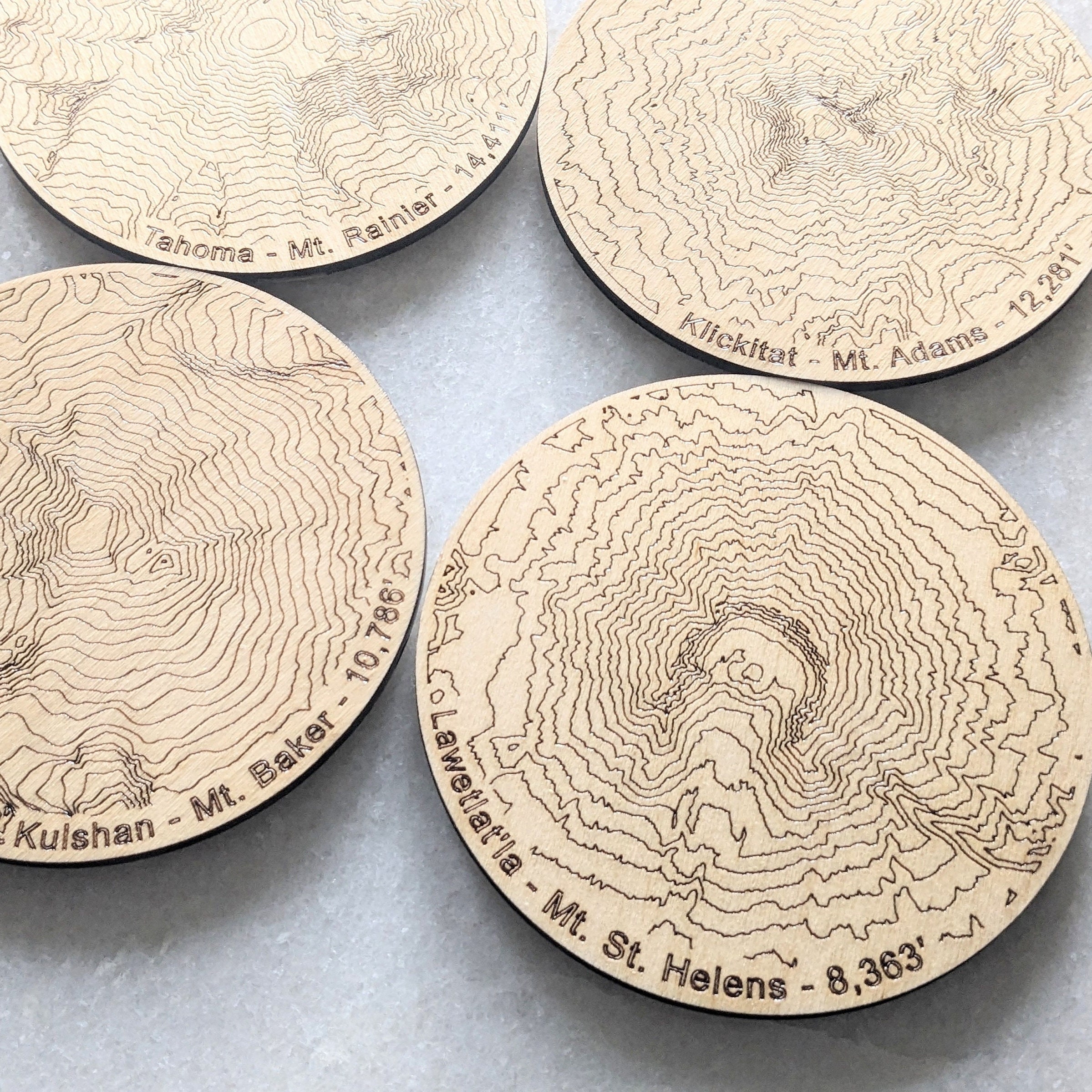 Colcano Coaster Layout Washington Volcano Wooden Coaster Set: Topographic Mountain Art - Etsy