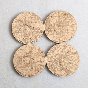 Wyoming Mountains Wooden Coasters Grand Tetons Grand Teton National Park Topography Coasters Topo Map Coaster Set of 4 image 2