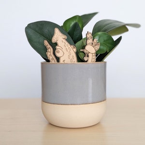 Sea Kraken Plant Stake Set: Birch Wood Funny Houseplant Decor