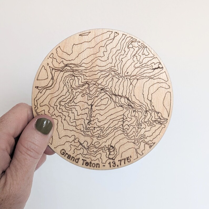 Wyoming Mountains Wooden Coasters Grand Tetons Grand Teton National Park Topography Coasters Topo Map Coaster Set of 4 image 4