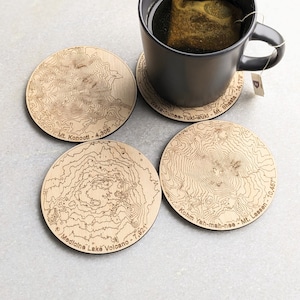 California Volcano Wooden Coasters - California Mountains - Topographic Coasters - Gift for Mountain Lover - Topo Map Coaster Set of 4