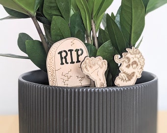 Spooky Halloween Zombie and Gravestone Plant Pals - Houseplant Accessory Decoration - Gift for Plant Lover - Plant Accessory - Plant Buddies