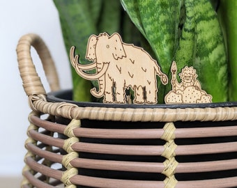 Woolly Mammoth and Caveman Plant Decoration - Indoor Houseplant Decor - Plant Accessory - Plant Lover Gift - Funny and Quirky Gift