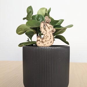 Birch Wood Plant Stake: Bear and Butterfly Design - Indoor Plant Accessory