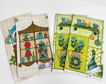 1970s Linen Tea Towels: Retro Kitchen Decor - Parisian Prints