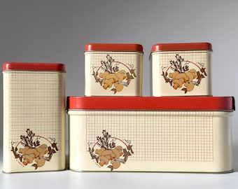 Vintage Franco Mushroom Canister Set with Bread Box - Retro Kitchen Storage