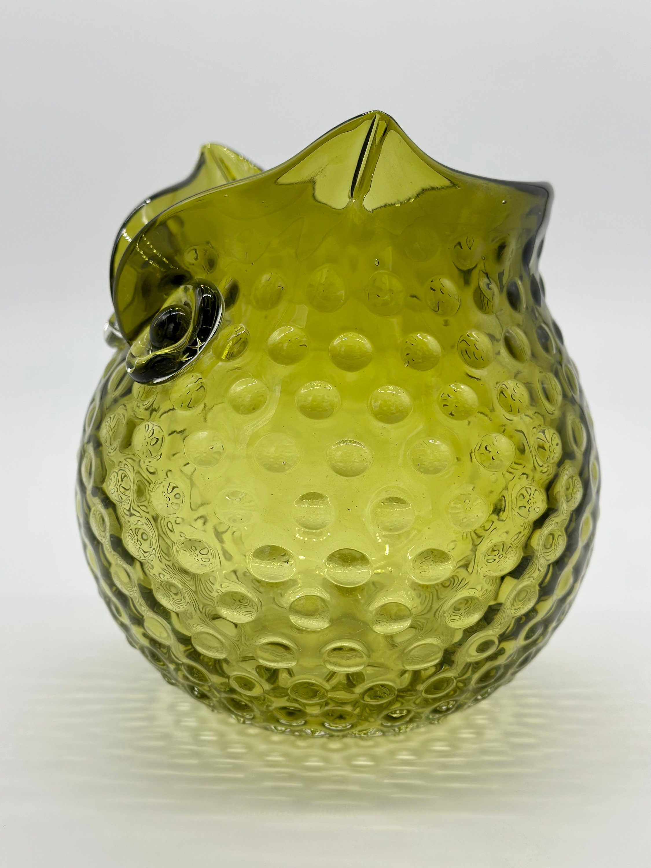 MCM Green Glass Owl Vase Handblown Blenko Hobnail Etsy