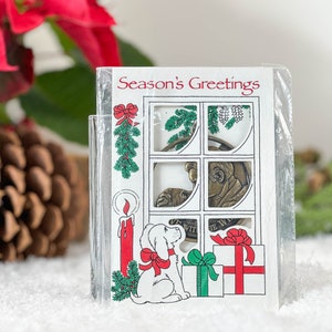 Vintage Gone With the Wind-kerstkaart met koperen ornament van Rhett en Scarlett omarmen, seizoensgroeten, NOS gedrukt in de VS
