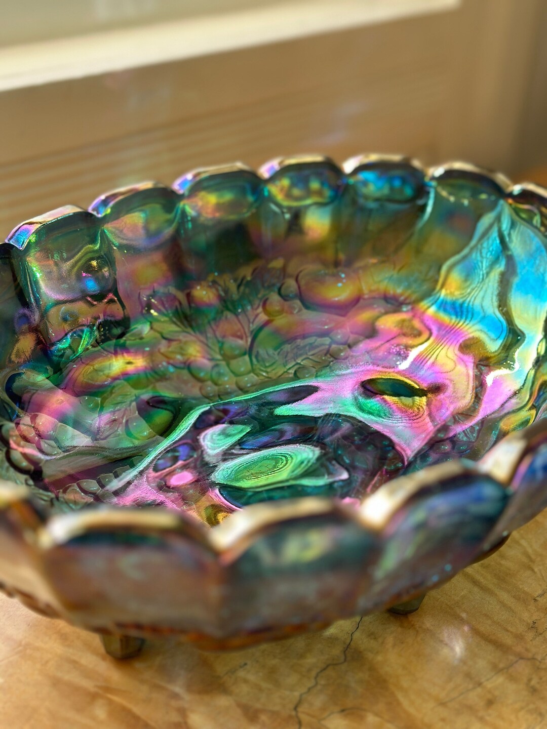 Carnival Glass Footed Centerpiece Fruit Bowl by Indiana Glass Etsy