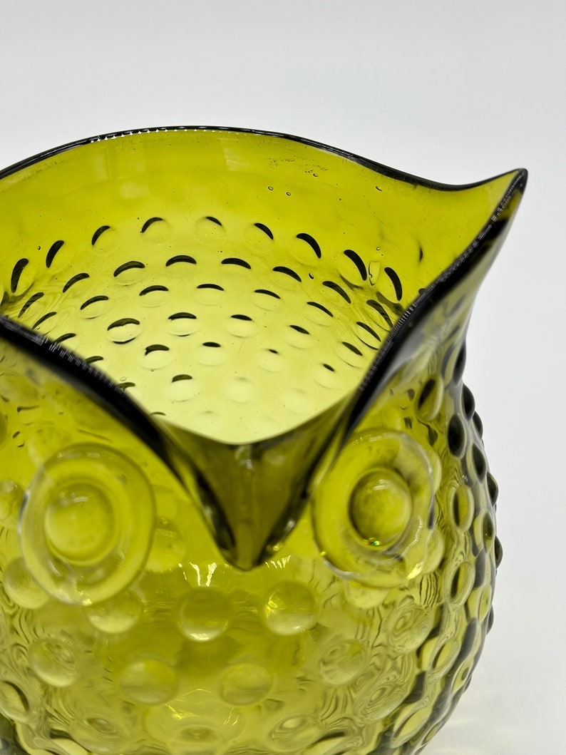 MCM Green Glass Owl Vase Handblown Blenko Hobnail Etsy