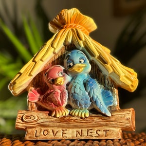 Rare Lefton Blue and Pink Birds Love Nest Ceramic Coin Bank Retro Vintage 1960s Piggy Bank
