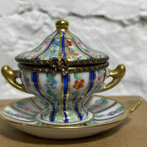 Rochard France Limoge Trinket Box mini Chalice and Saucer. Hand painted.