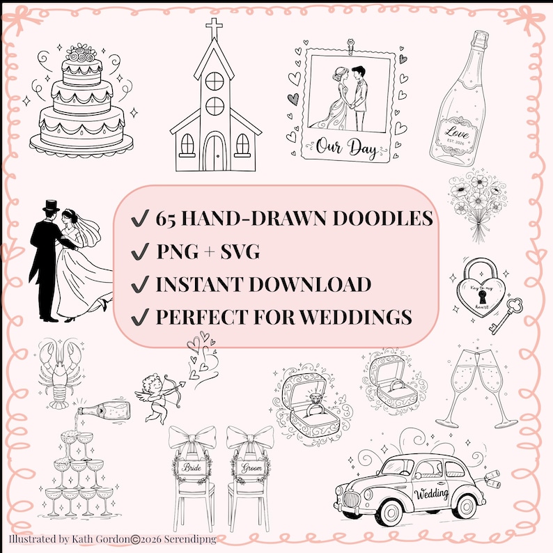 Whimsical Wedding Doodles SVG PNG | Hand Drawn Wedding Clipart ...