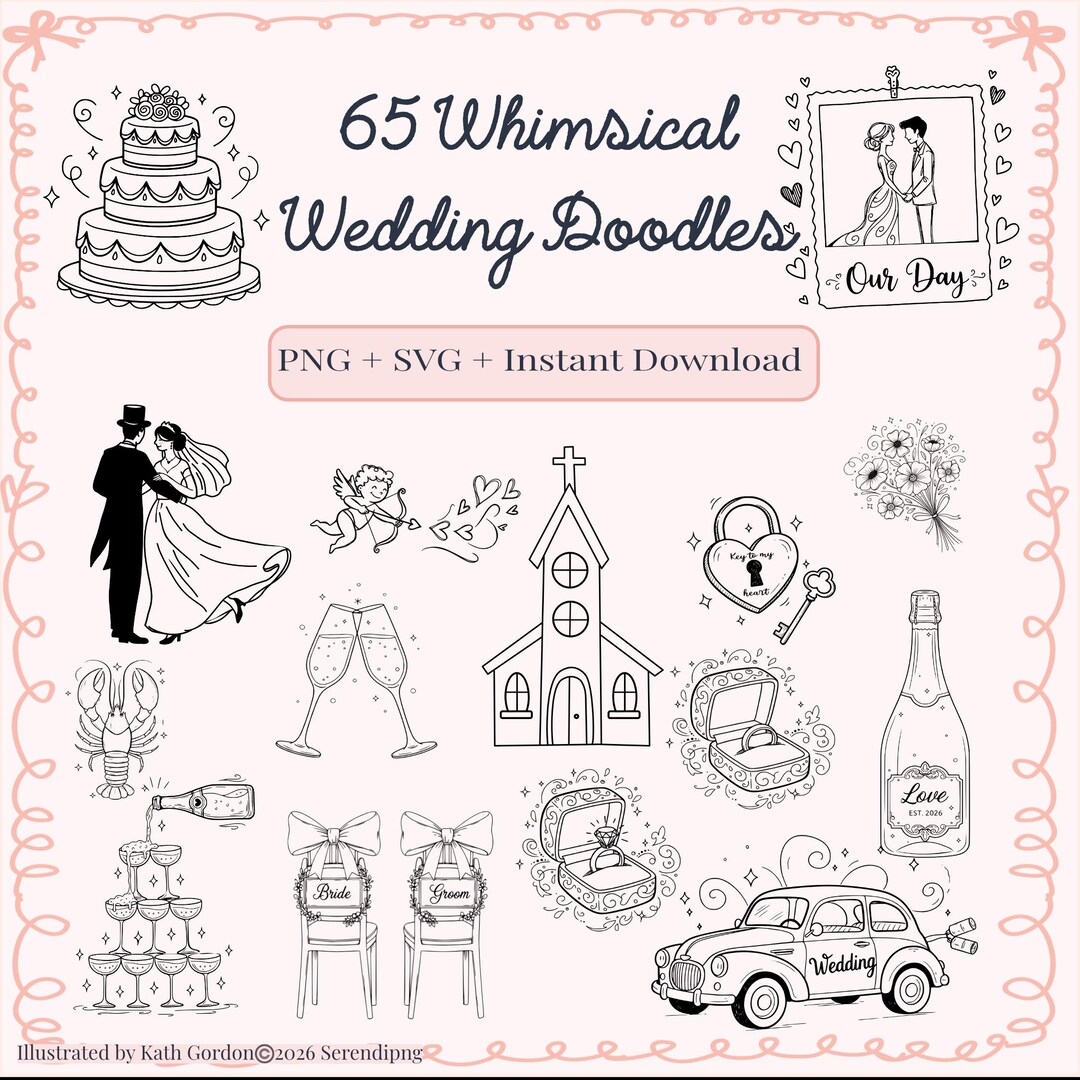 Whimsical Wedding Doodles SVG PNG | Hand Drawn Wedding Clipart ...