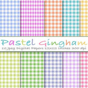 Pastel Gingham Digital Paper, Pattern Tile, Scrapbook Background, Gingham Plaid Seamless Repeat, Check Pattern Backgrounds, Commercial Use