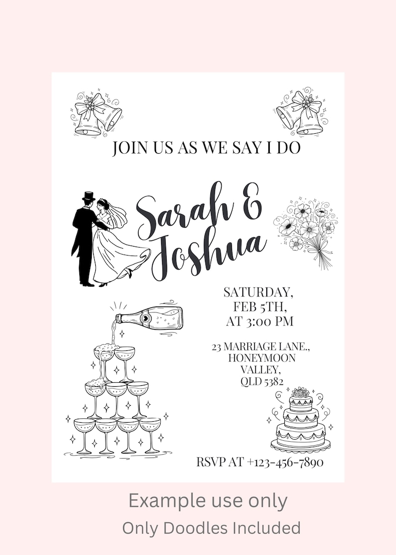 Whimsical Wedding Doodles SVG PNG | Hand Drawn Wedding Clipart ...