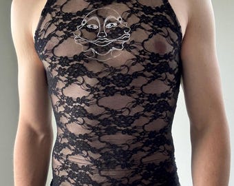 1 of 1 Black Stretch Lace Corpus Tank Top