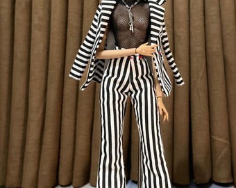 black and white striped suit, nuface doll