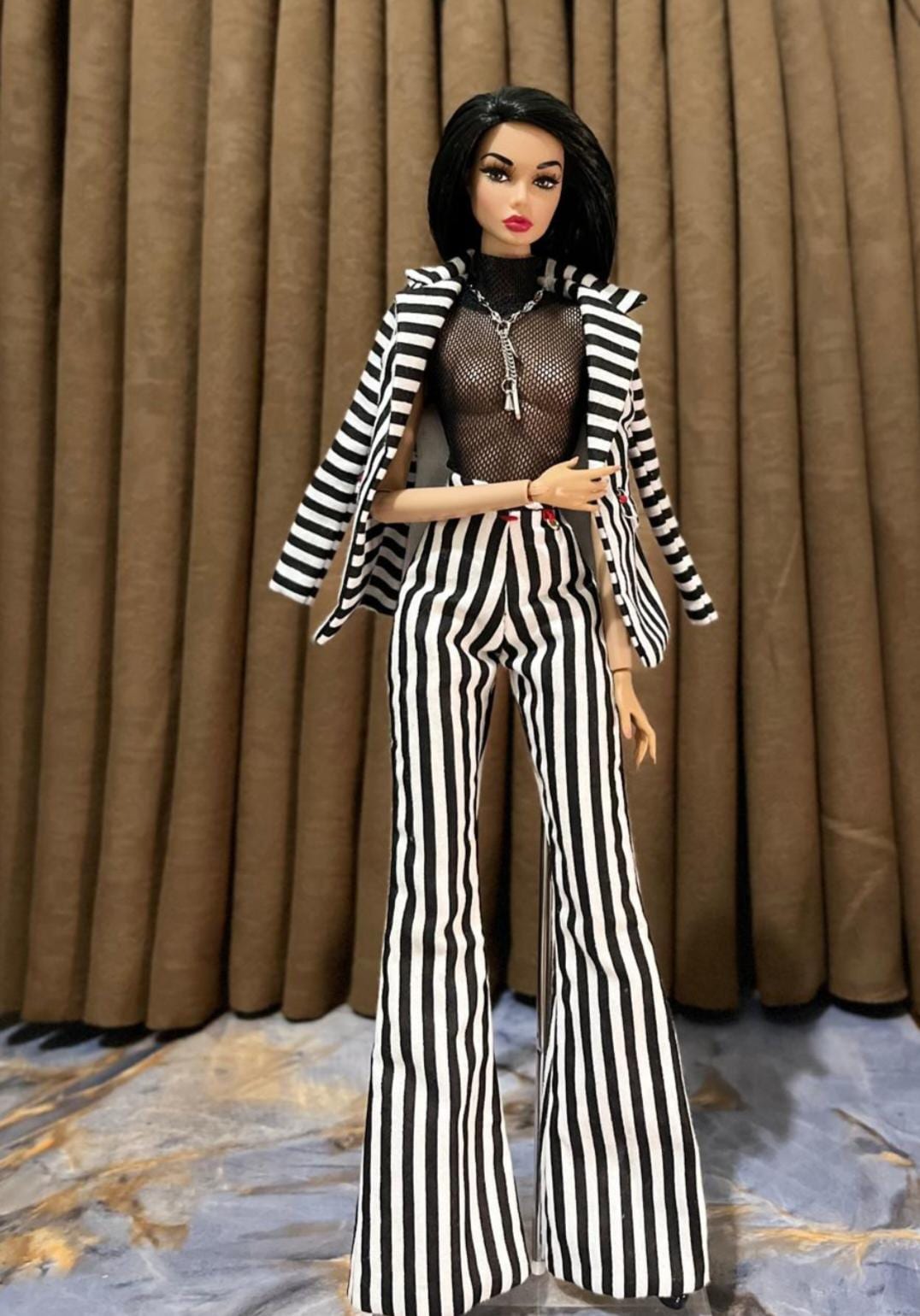 Barbie Black and White Striped Dress - Etsy