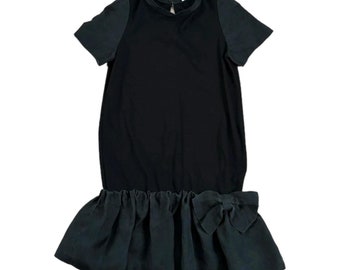 Miu Miu black shortsleeved mini dress with a decorative bow