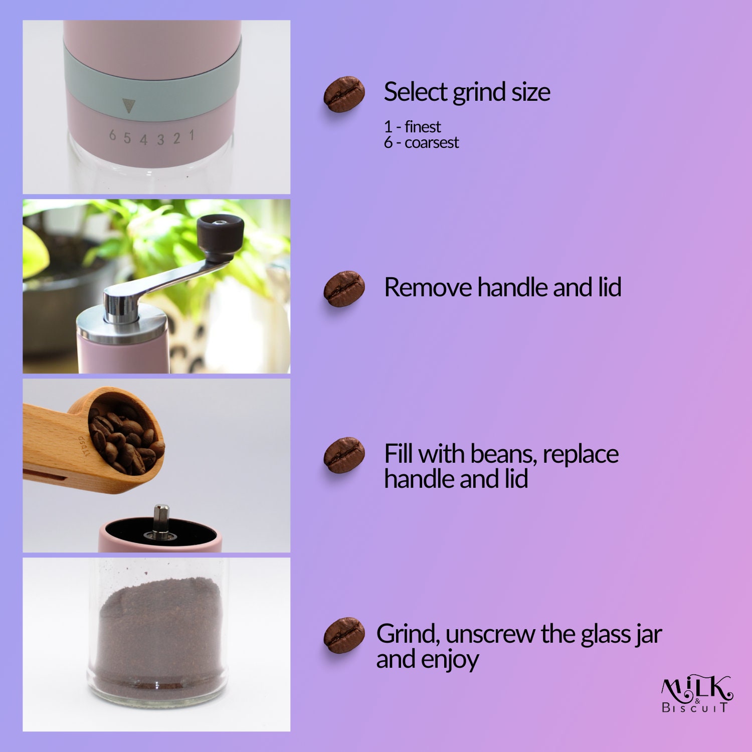 Pink Coffee Bean Grinder - Small Manual Coffee Grinder With 6
