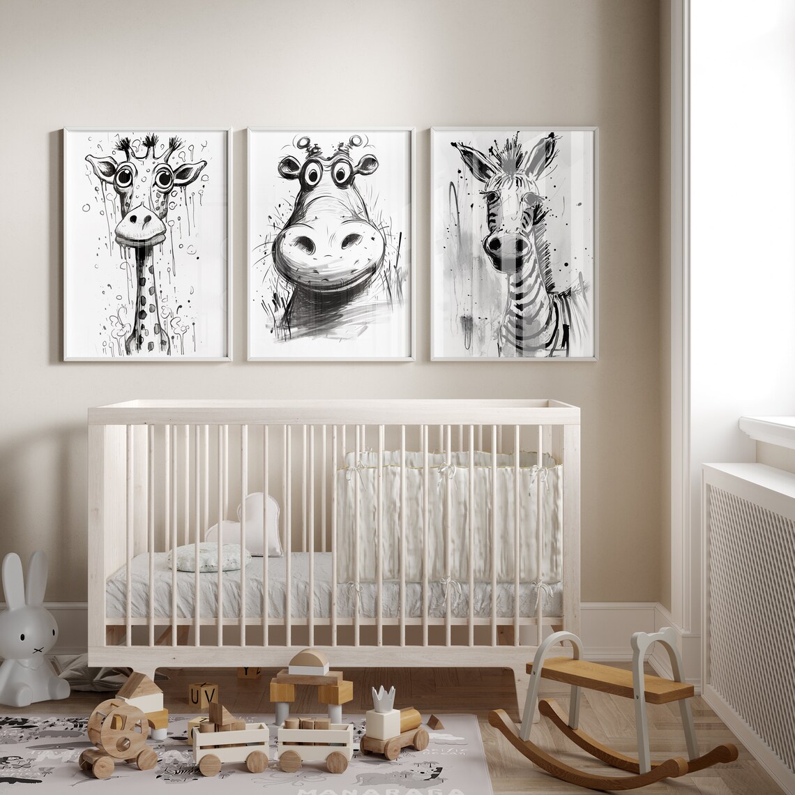 Set of 3 Safari Animals Nursery Wall Prints, Boho Nursery Prints, Set ...