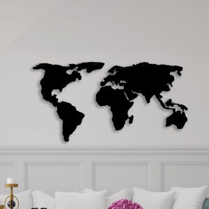 Décoration murale carte du monde en métal | Décoration de carte du monde moderne | Décoration de salon et de bureau | Idée cadeau pour les amoureux du voyage