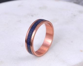 4mm Copper Ring with Lapis Lazuli Stone • Handmade Blue Gemstone Band